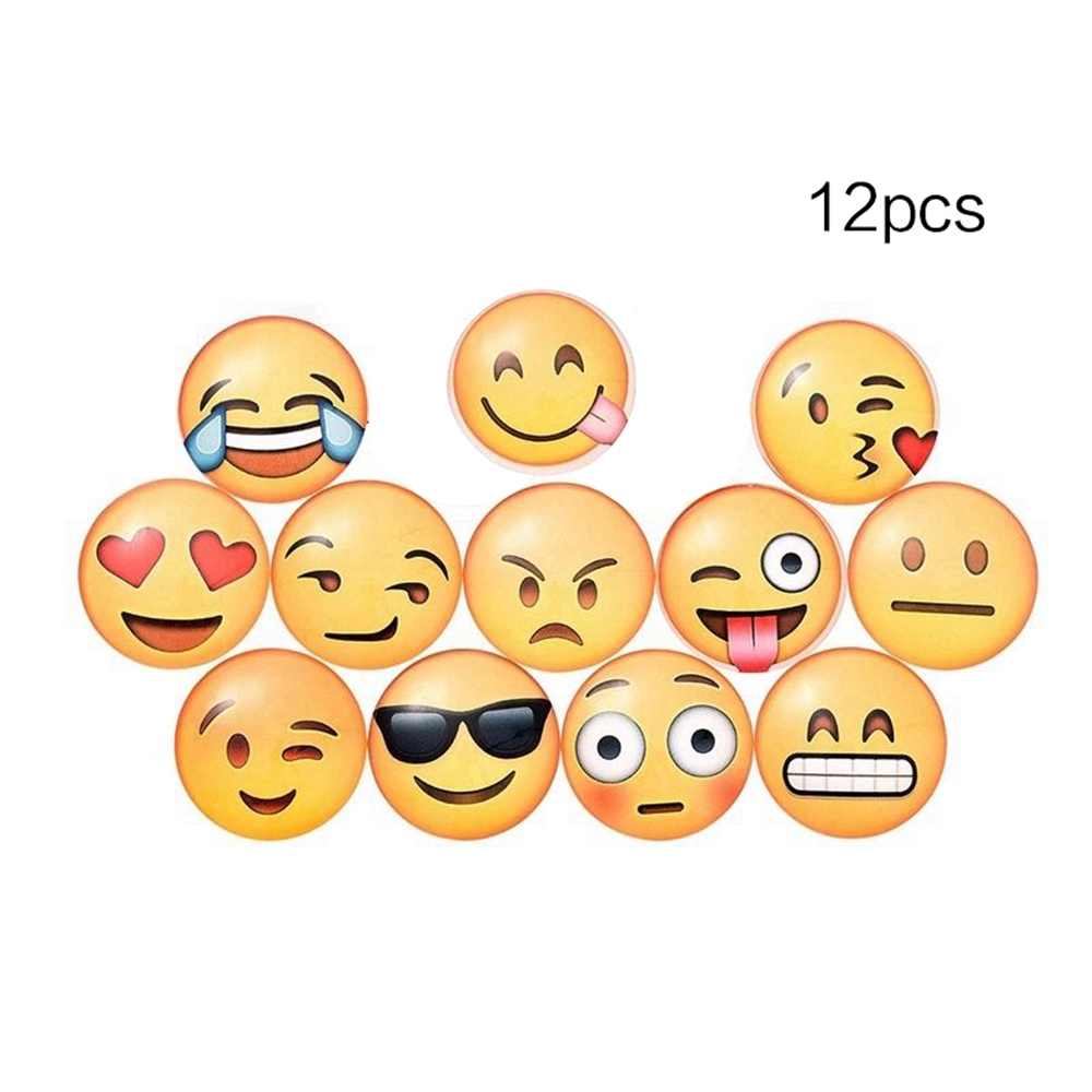 12pcs Set Stiker Magnet Desain Wajah Emoticon Lucu Untuk Kulkas