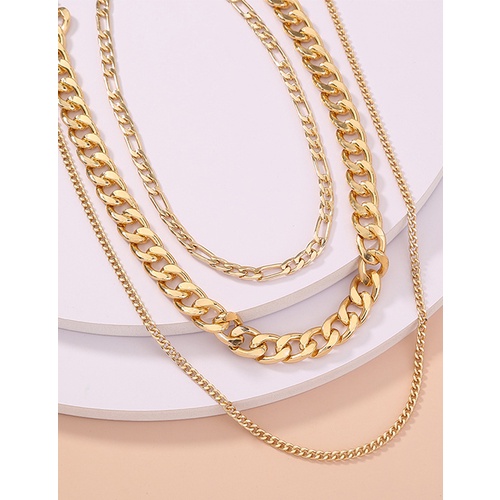 LRC Kalung Fashion Gold Color Multi-layer Metal Thick Chain Necklace V89963