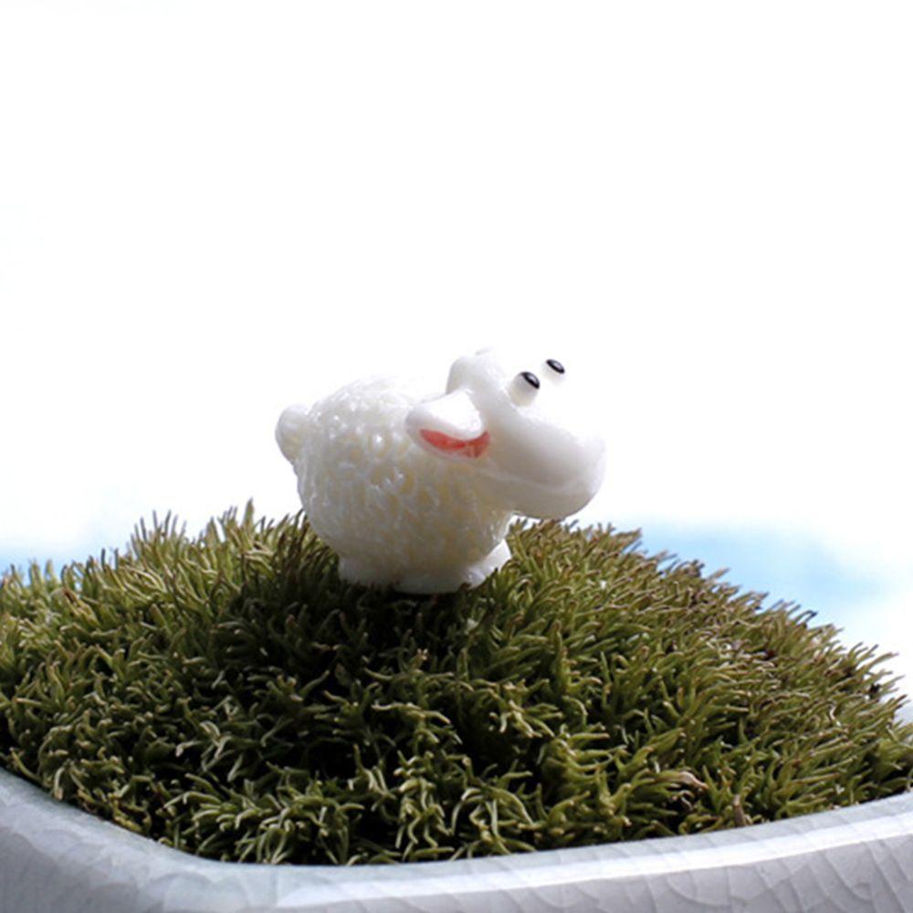 Agustina Dekorasi Taman Rumah Putih 1.5 * 2cm Resin Domba Hewan Ornamen Micro Fairy Garden