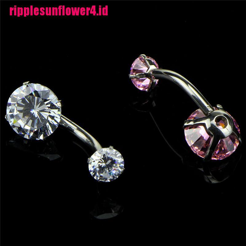 Anting Tindik Perut / Pusar Bahan Baja Dengan Kristal Untuk Wanita