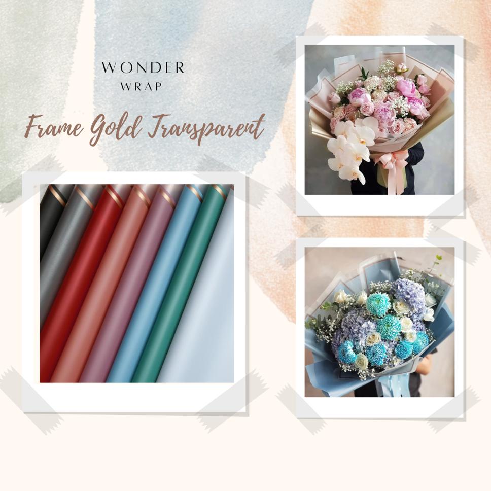 

[5 Lembar] Flower Wrapping Paper Kertas Buket Frame Gold Transparent Cellophane Waterproof untuk Hand Bouquet