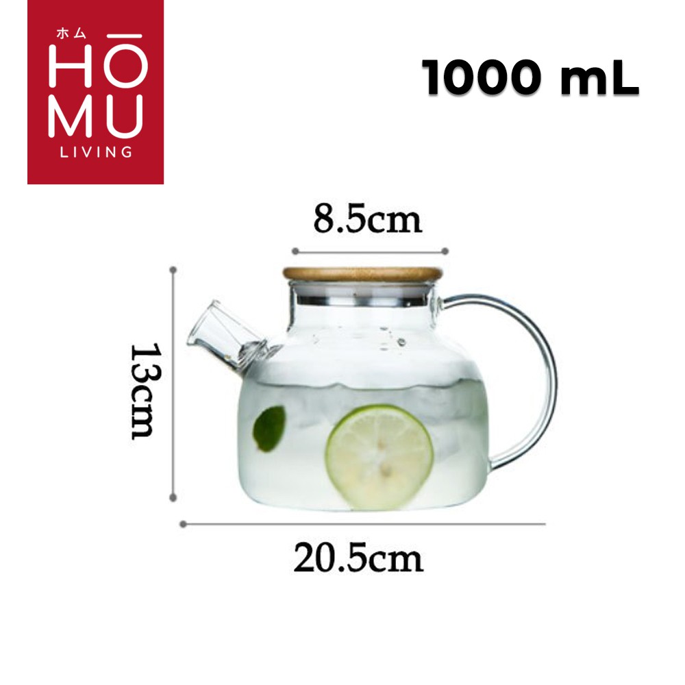 YAMA HAMARI Natural Wood Tea Pot Infuser Teko Teh Kaca Bamboo Teapot Pitcher Teh 1000 ml