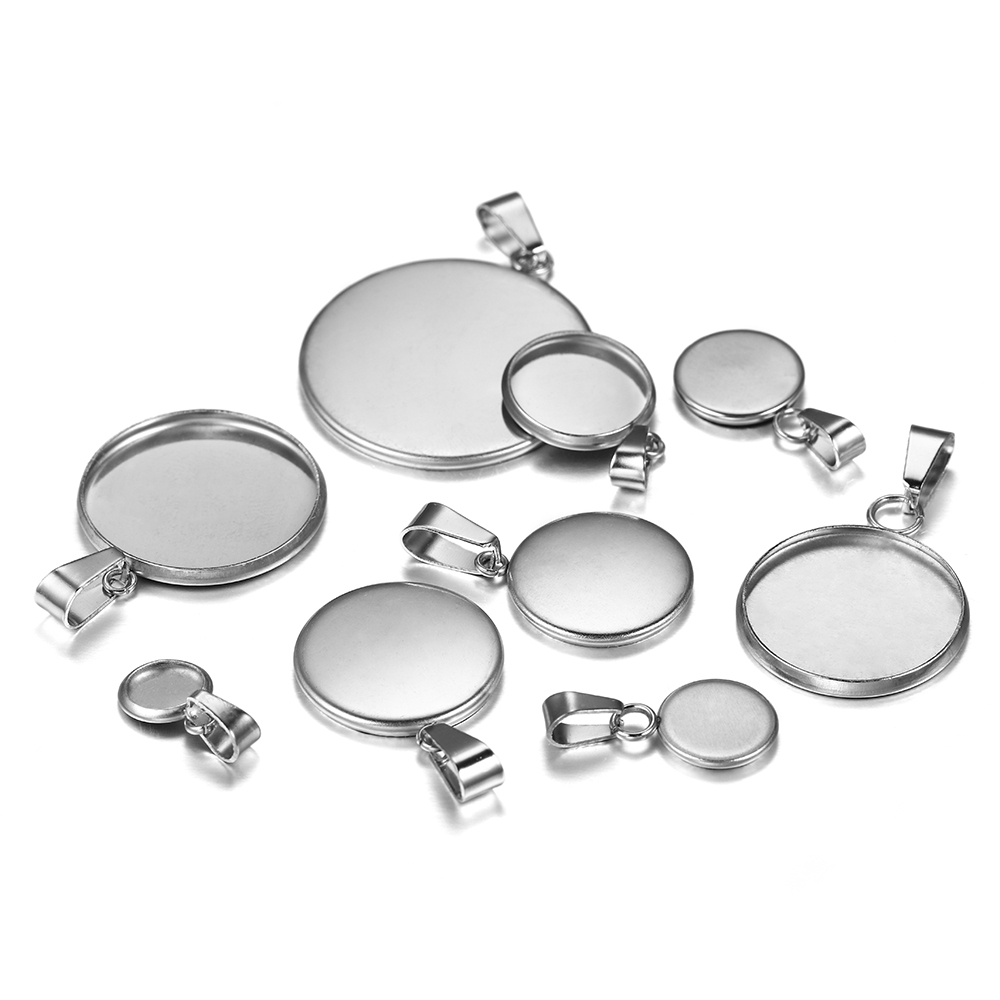 10pcs/lot 6-25mm Stainless Steel Blank Trays Pendant Settings With Clasps Cabochon Base Bezel For DIY Jewelry Making Supplies