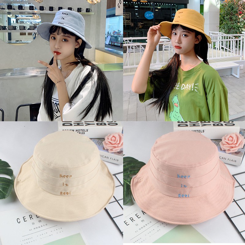 [READY STOCK] Promosi Korea Topi wanita Topi Lucu Pola Surat Bordir Topi warna murni kapas Ember Topi tide visor topi Pantai