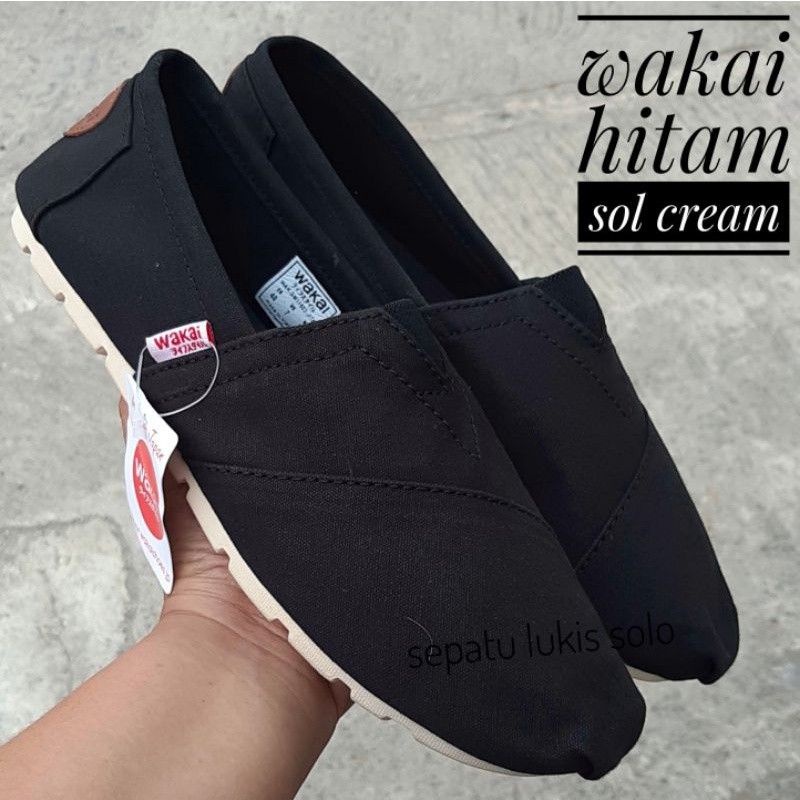 SEPATU SLIP ON ANAK PRIA WANITA WAKAI HITAM SOL CREAM TERBARU