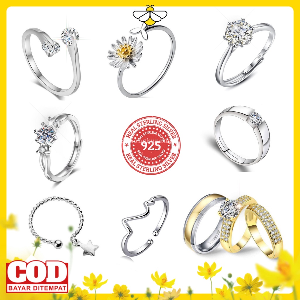 Cincin Perak Silver 925 Open Ring Model Terbuka Adjustable Motif Kupu-Kupu Butterfly Bunga daisy Gaya Fashion Korea Cincin Titanium Anti Karat Anti Alergi