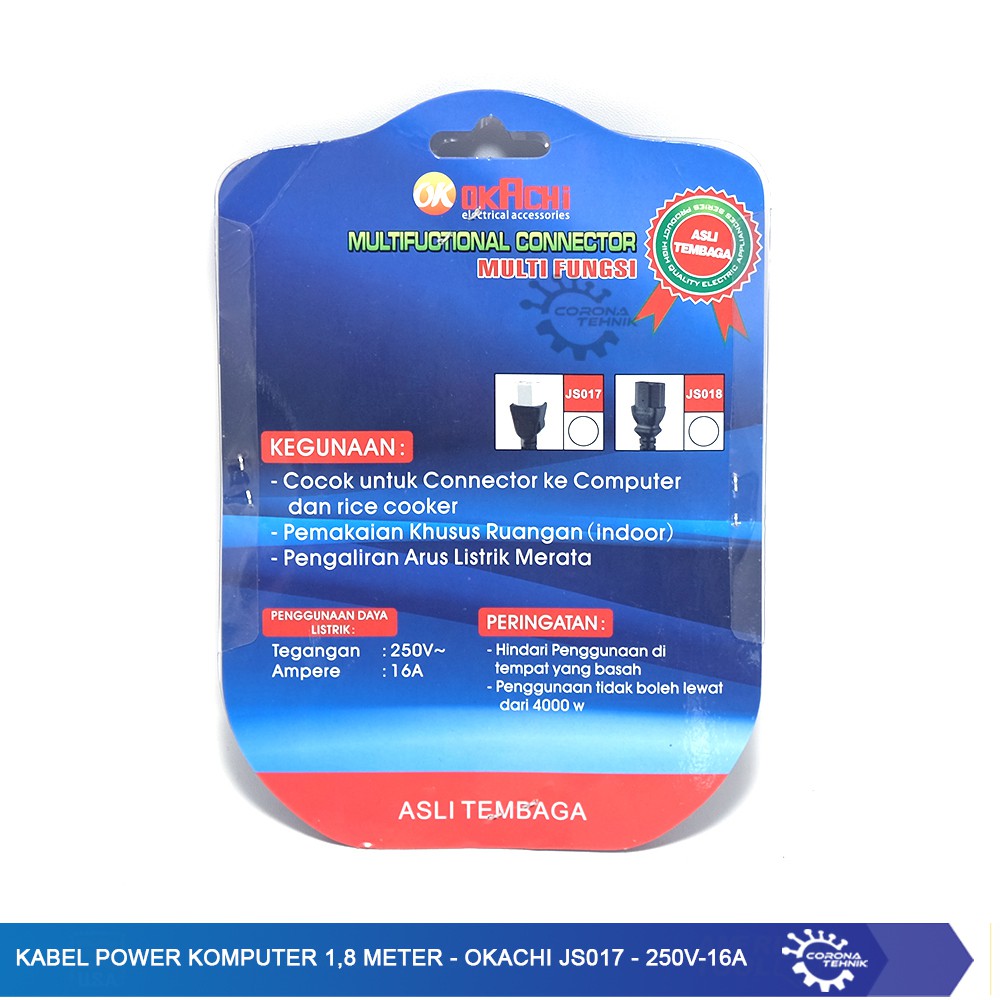 Okachi JS017 - 250V-16A Kabel Power Komputer 1,8 Meter