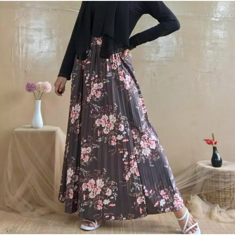 Rok Plisket Premium Motif Bunga | Rok Plisket Premium | Flare Skirt