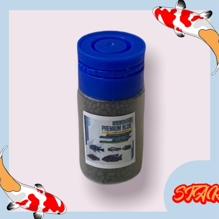 makanan pelet ikan cichlid AKARI PREMIUM BLUE 8 GR botol biru