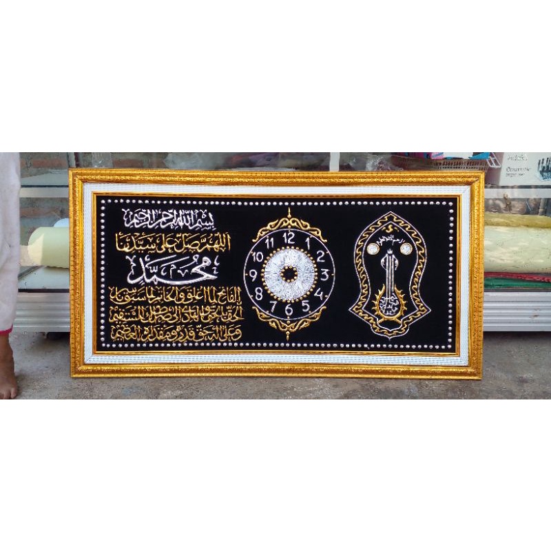 kaligrafi sholawat fatih terompah+jam