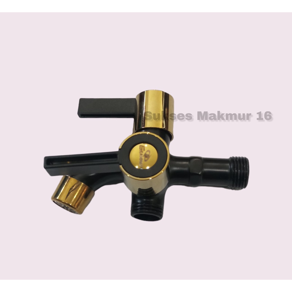 Kran cabang double kran cabang dobel 2 lubang black combi gold black chrome Drad 1/2 Inch | Murah | Shower