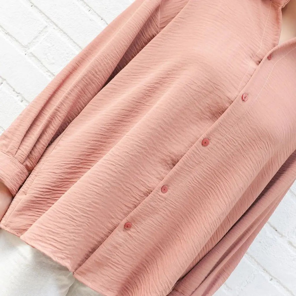 Niko Blouse Crinkle Basic Polos Lengan Panjang wanita / Atasan Polos Crincle Korean Outfit Premium -
