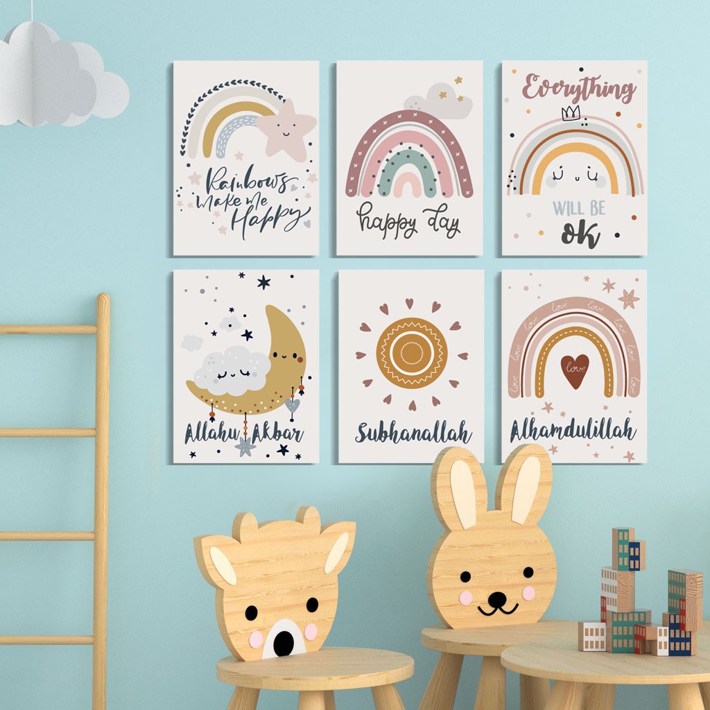 Hiasan dinding kamar anak Poster Pajangan dinding Rainbow Pelangi Walldecor Islami