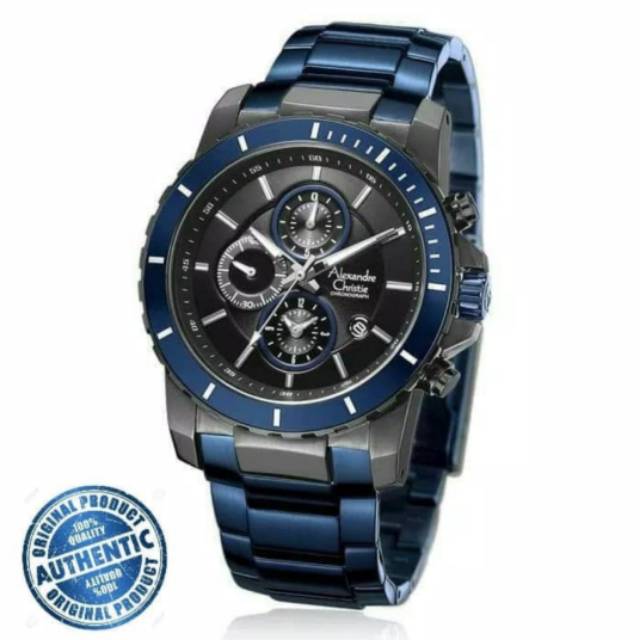 Jam Tangan Alexandre Christie 6141 Pria Black Blue Original