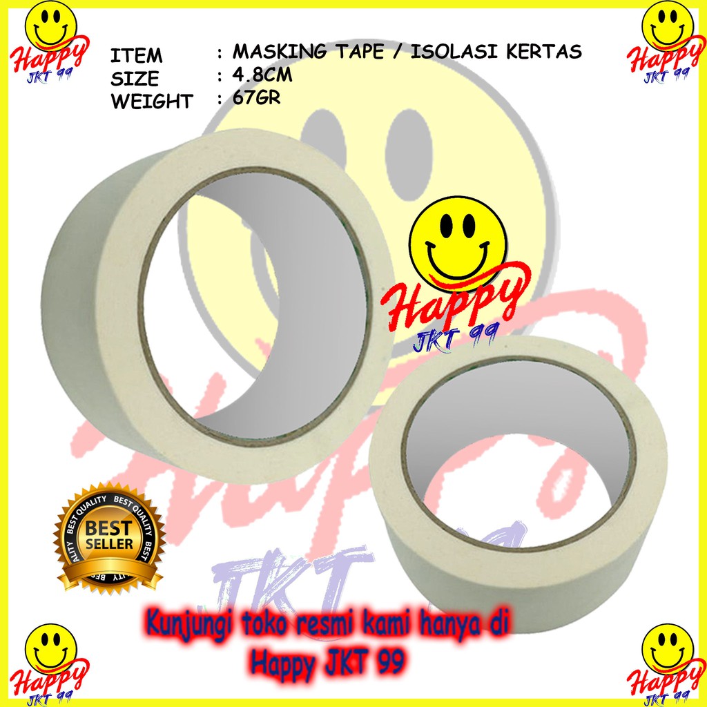 [ HAPPY JKT 99 ] LAKBAN ISOLASI KERTAS STAR MASKING TAPE 4.8CM X 10Y