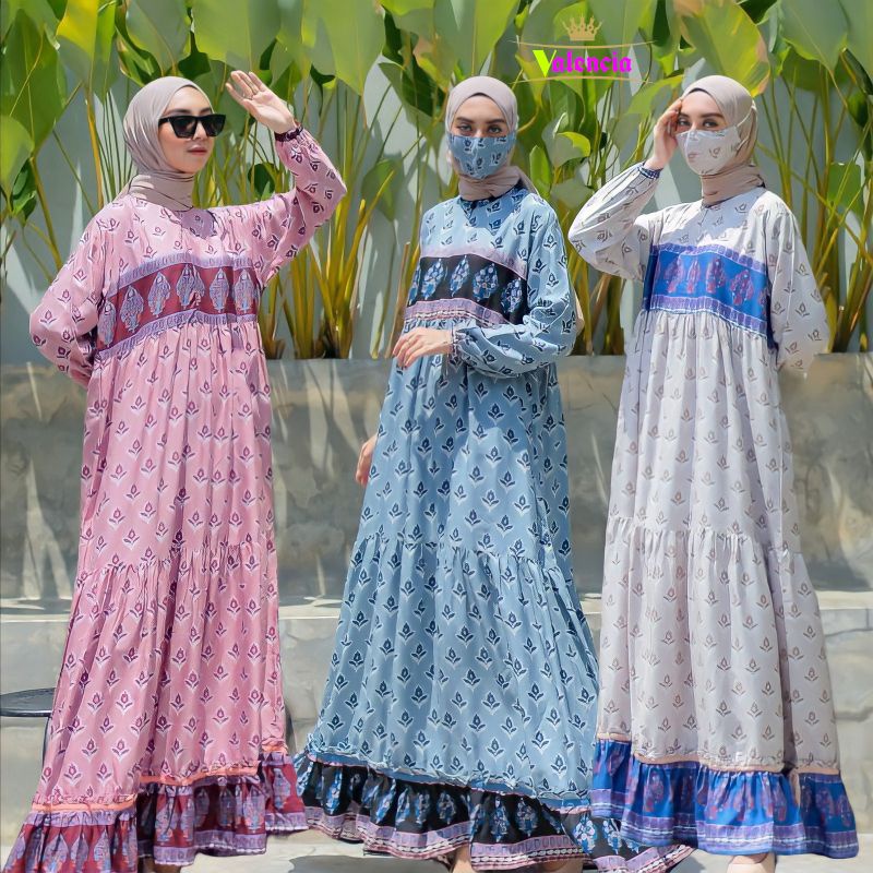 Miss Kay Gamis Terbaru Rayon Premium Baju Wanita Dress Fashion Muslim Lengan Panjang LD 110 cm Bonus Masker Motif Senada