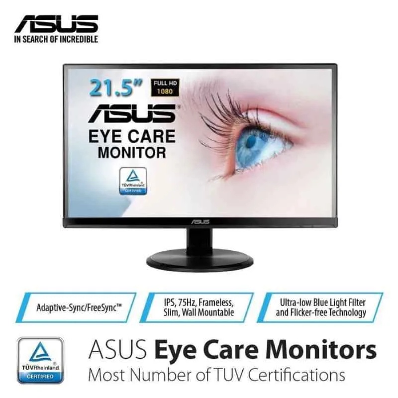 ASUS VA229HR Eye Care Monitor – 21.5 inch, Full HD, IPS, 75Hz, Low Blue Light,   Flicker Free