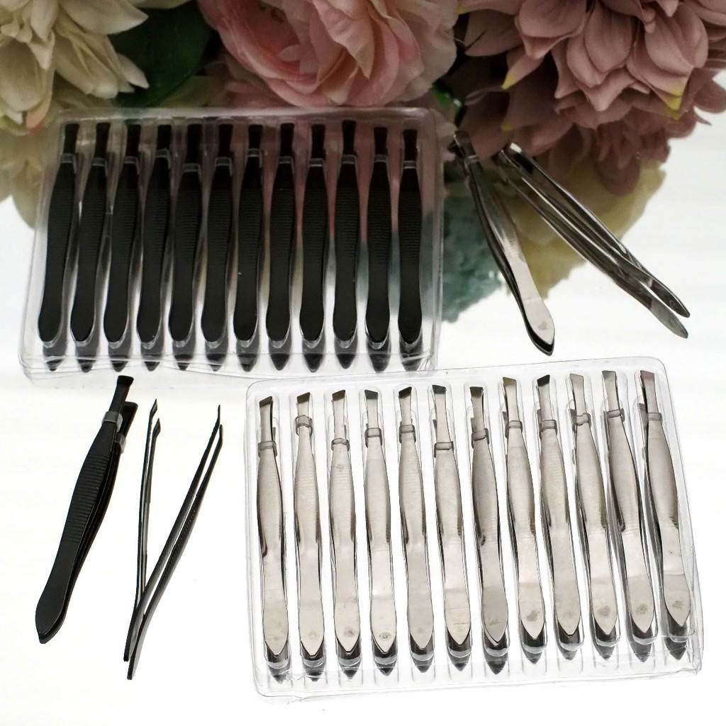 Pinset Stainless Serbaguna Pinset Alis Bulu Alat Penjepit Rambut Berkualitas Clipper Hitam Silver