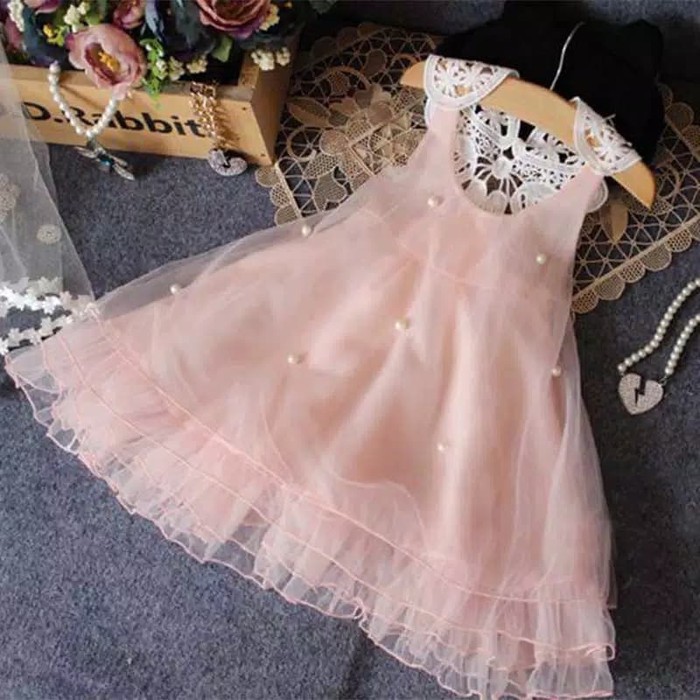 TBI Fashion Import Gaun Princess Anak Pearl Renda Brukat Tutu Tile Skirt