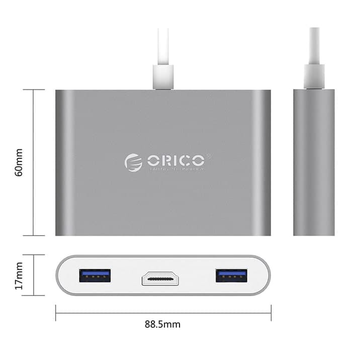 ORICO RCH3A Aluminum HUB with Type-C to HDMI Converter