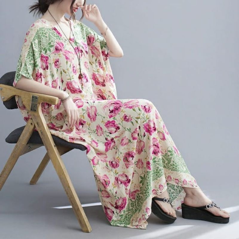 MDLV ~ 91009# Homewear Maxi Dress Maxi Flower Bigsize Dress Oversize Fashion Import