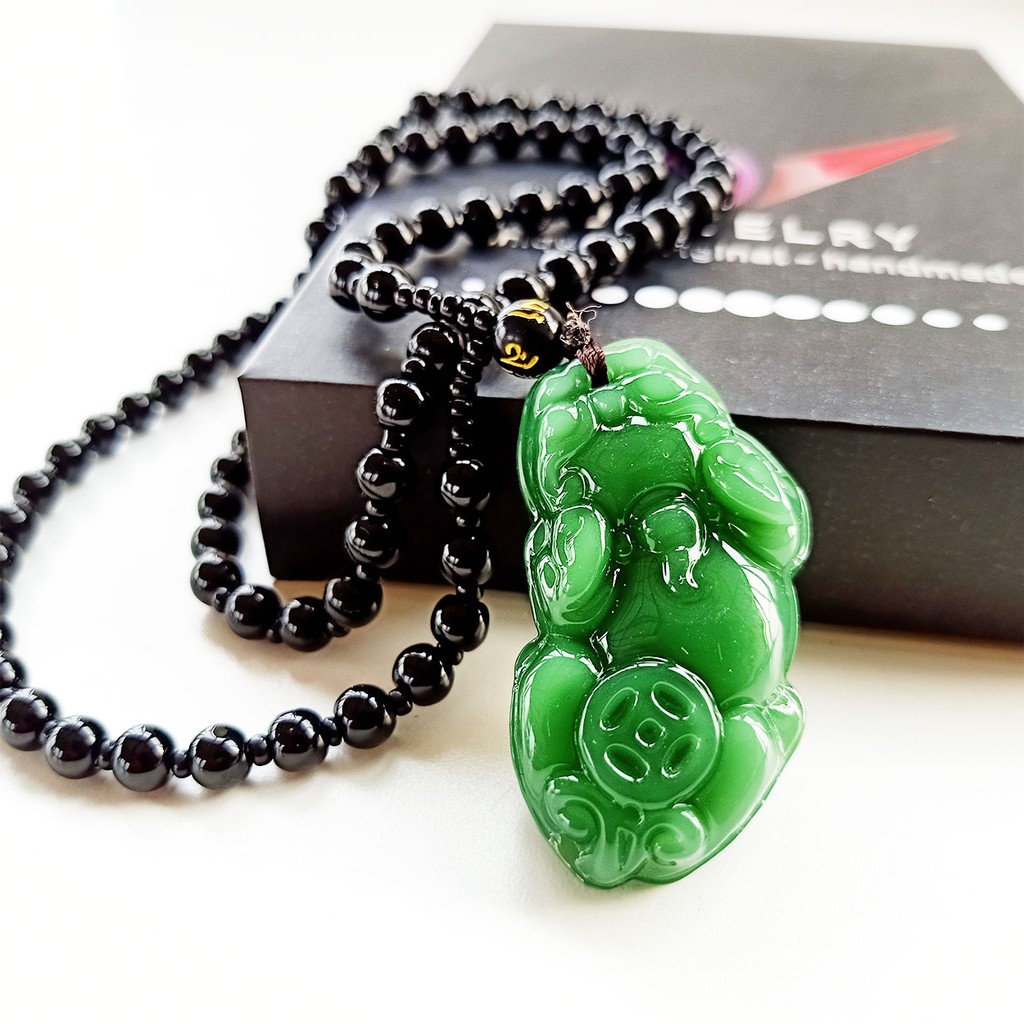 Kalung Liontin Batu Giok Ukir Pixiu - VeE Liontin Handmade