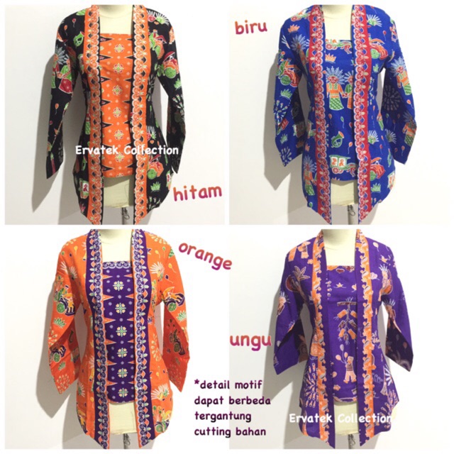 Kebaya Kutubaru Batik Wanita Motif Ondel-Ondel KK11 / Kebaya Kartini Modern / Atasan Kebaya Kerja