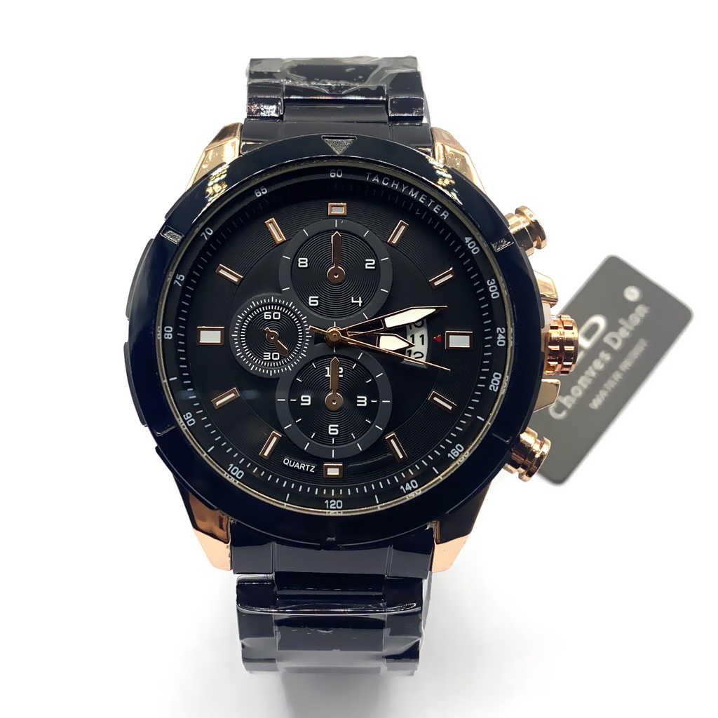 Jam Tangan SUPER MEWAH Pria Anti Air  Chronograph Style - Stainless - Tanggal Aktif - Ring rose Gold