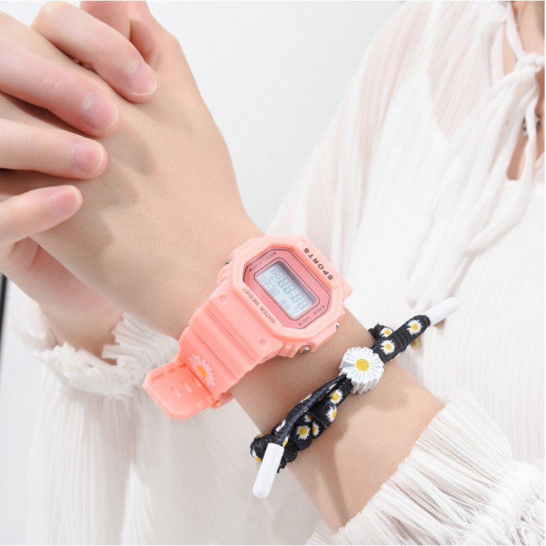 Jam Tangan Digital Bunga DAISY SOLID ANTI AIR Student Couple Watch Korea Fashion model Casio Wanita