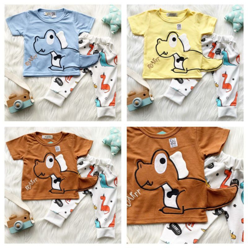 PAKAIAN BAYI DAN ANAK | 3D DINO TAIL JOGGER SET