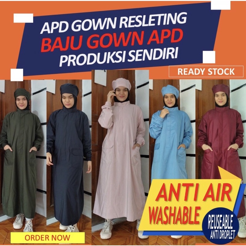 APD Gown Ritsleting Parasut Medis | APD Perlengkapan Medis | APD Anti Air | Baju APD Gown Waterproof