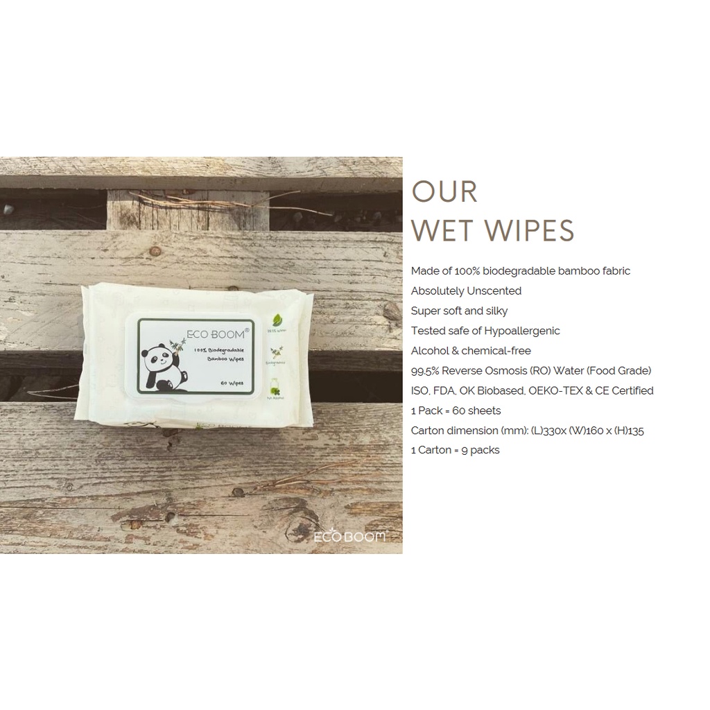 Eco Boom Bamboo Water Wet Wipes - Tissue Tisu Basah 60 Sheets Ecoboom Tisu Basah Bayi Baby Wet Wipes Pure Water