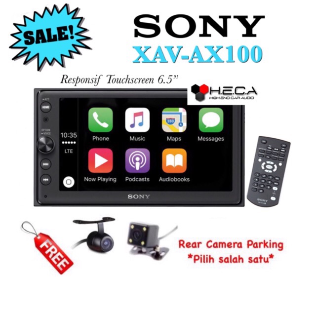 Sony XAV-AX100 Head Unit Tape Mobil XAV AX100 Double din Car play Android Auto + Kamera Mundur