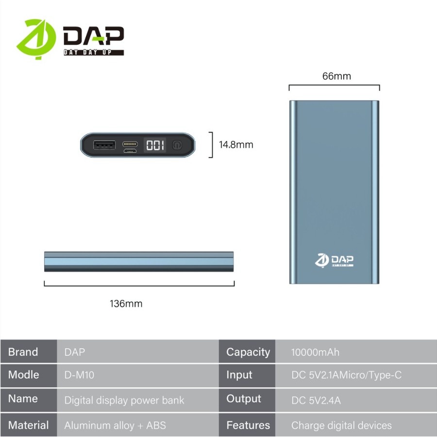 Powerbank Digital Indicator DAP D-M10 Powerbank 10000mAh 2.4A