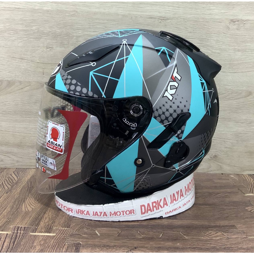 KYT GALAXY FLAT R POLOS HELM KYT HALF FACE KYT GALAXY FLAT R SLIDE  GRAPIC  PAKET GANTENG \SPOILER 2D\VISOR OPEN VENOM-blue motif