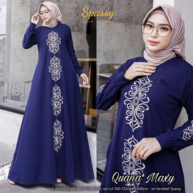 Quana maxy/gamis bordir spassy/gamis muslim/gamis polos/gamis lebaran/gamis Milano/gamis ld 100-120