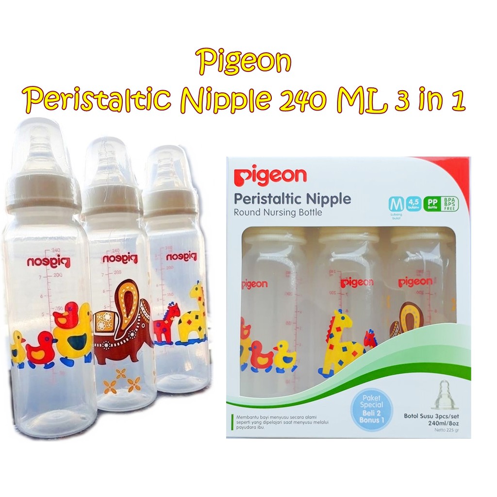 BOTOL PIGEON PERISTALTIC STANDART 240ML 3IN1 / BOTOL SUSU