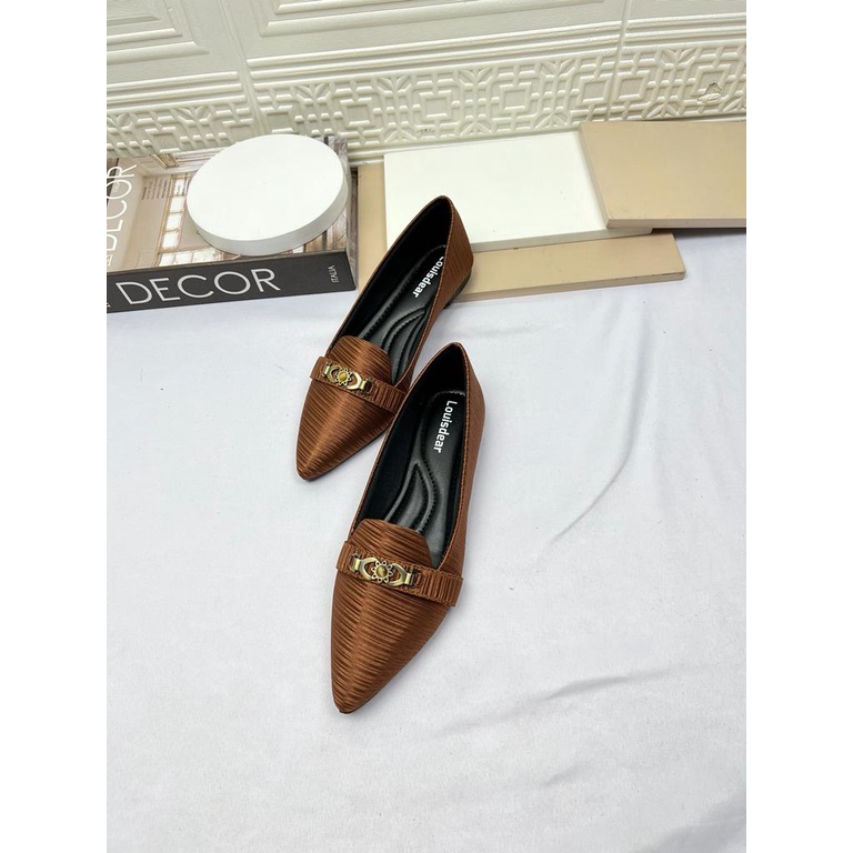 sepatu flat shoes wanita kekinian terbaru bahan satin LOUISDEAR B30