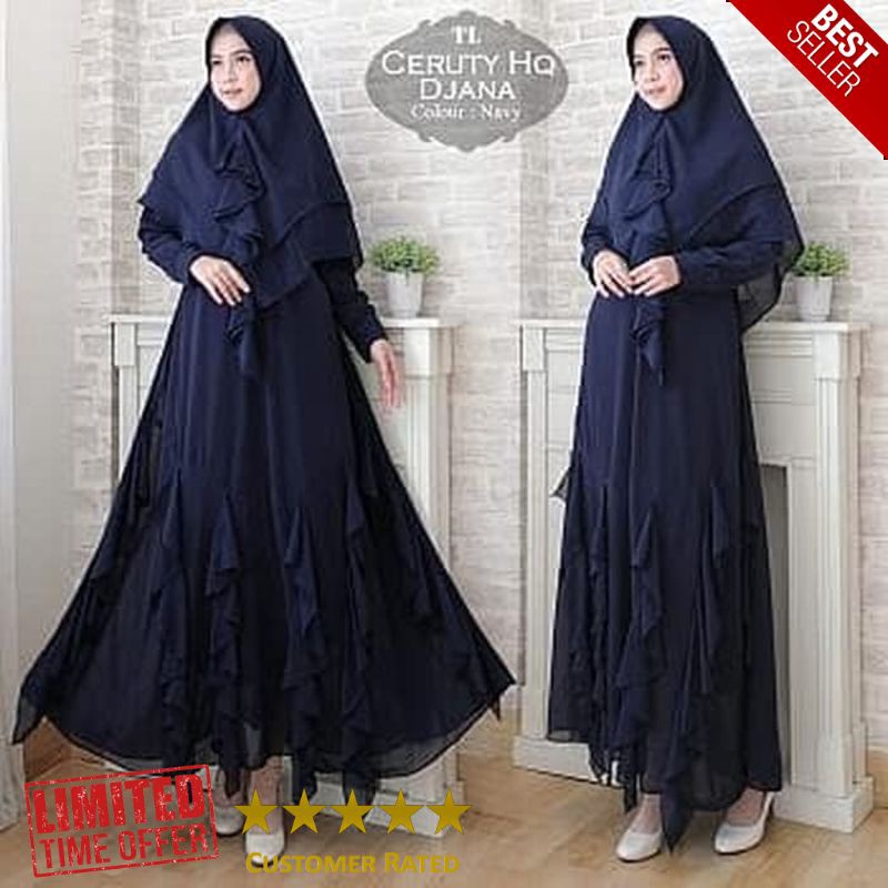 TERBARU [Syari Ceruty Djana Nevy TL] Gamis Wanita Ceruty Biru Dongker