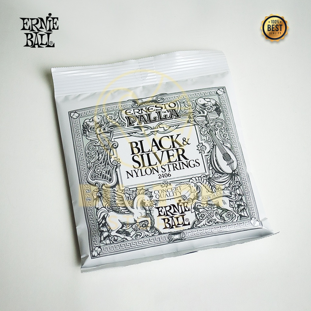 Senar Gitar Klasik Ernie Ball Senar Nylon Clear &amp; Silver / Black &amp; Silver Nylon