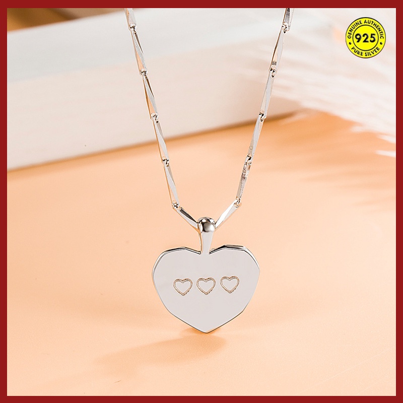 Kalung Rantai Klavikula Bentuk Hati Warna Silver Untuk Wanita