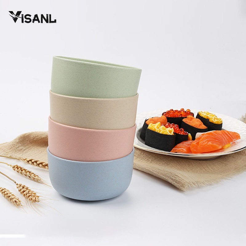 Mangkok Wheatstraw Bowl Mangkuk Plastik Microwave Warna Warni Set 4 Pcs Mangkuk Makan BPA Free