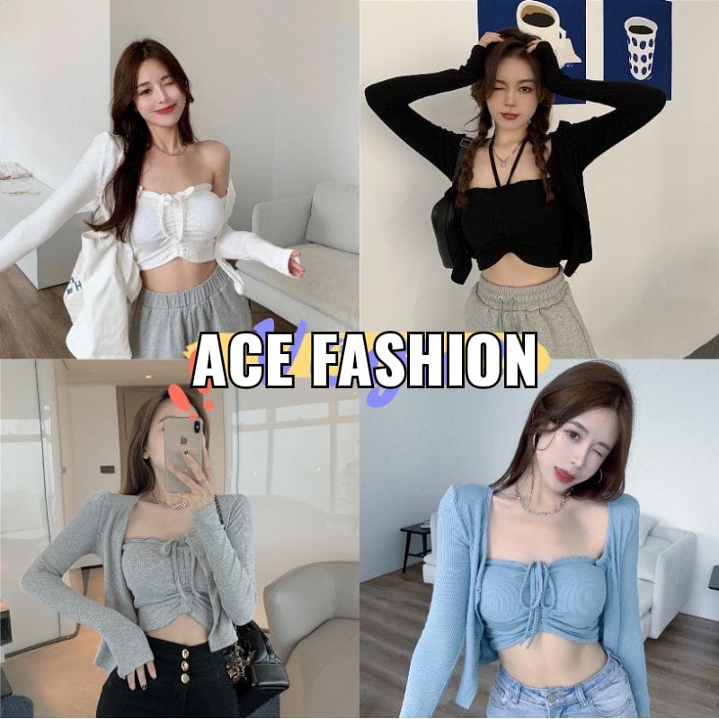 BEFAST - ZEC OOTD Wanita Setelan AGHA / Set Vika / Setelan Baju Daleman Luaran / Set Ke Pantai / Set Daleman Bra+Cardigan Lengan Panjang / Set Kasual / Set Kekinan Remaja / Set Style Korean / Set Terbaru / OOTD Remaja Hits