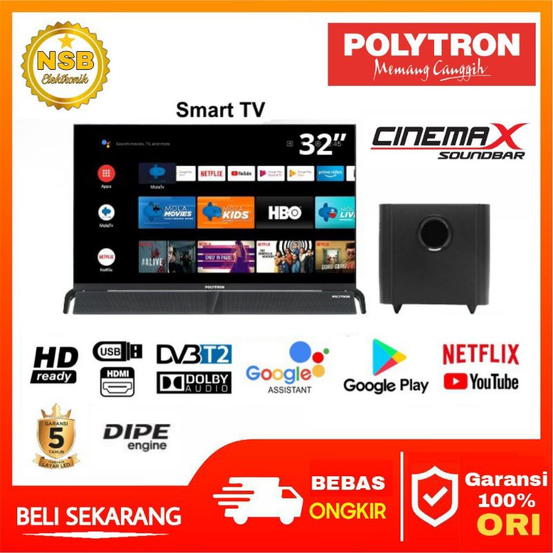 Polytron Smart Android TV 32"inch PLD-32BAG5959 Cinemax Soundbar