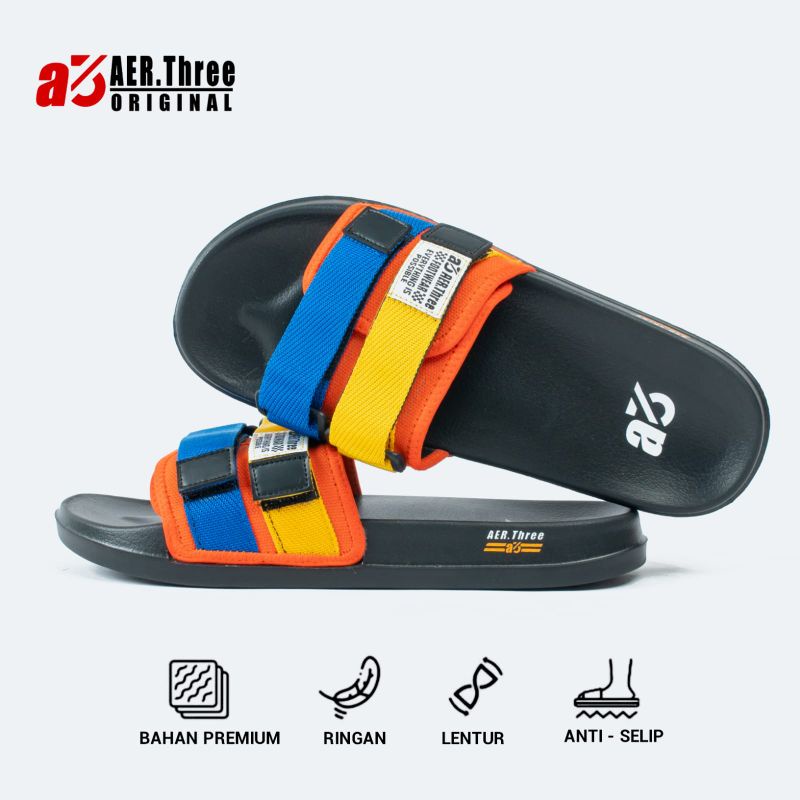 Aer Three Footwear - Freddo Black Orange | Freddo Orange Yellow | Sandal Slip On | Sandal Slide