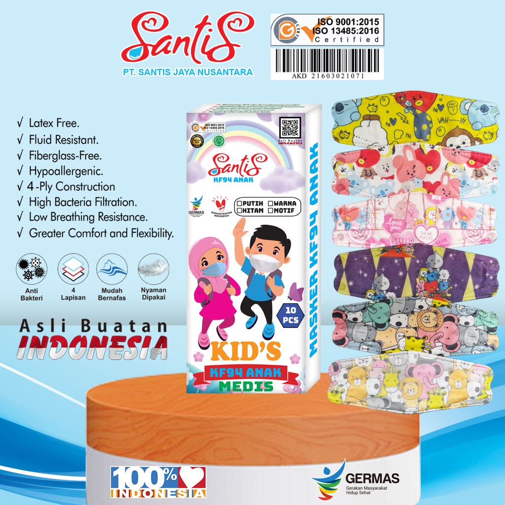 Masker KF94 Anak Motif Cewek dan Cowok  Medis by SANTIS