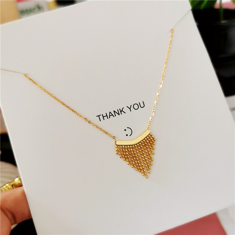 Kalung Titanium Korea Style Wanita Anti Karat Liontin Rumabi Segitiga