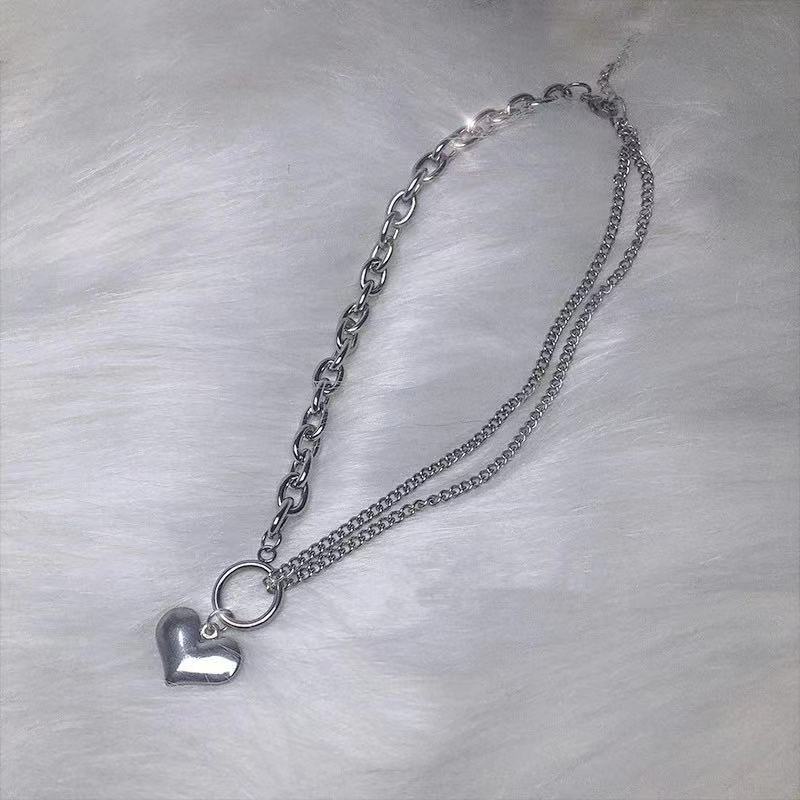 Kalung Rantai Klavikula Pendek Bentuk Hati Asimetris Gaya Harajuku Untuk Perempuan