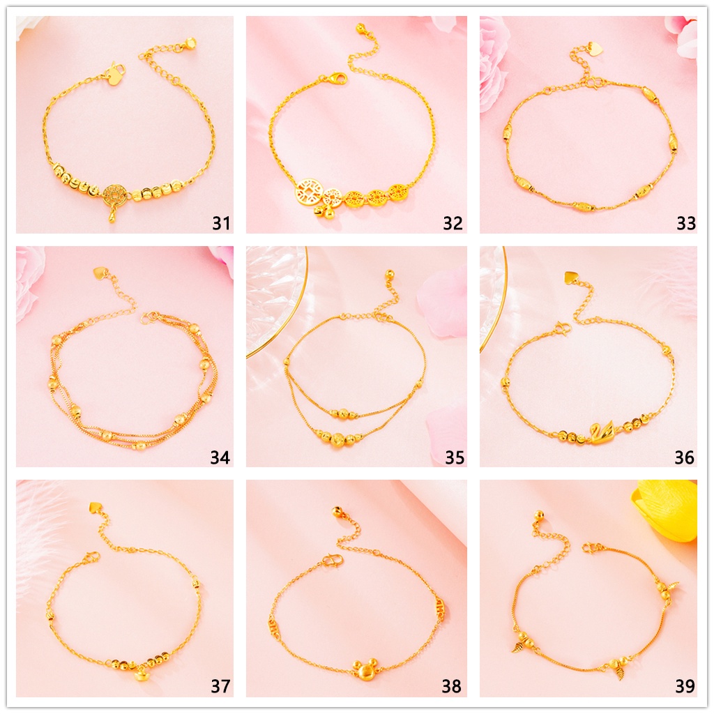 Gelang Kaki Lapis Emas Asli Kadar 375 50 Desain Saudi Gaya Korea Untuk Wanita