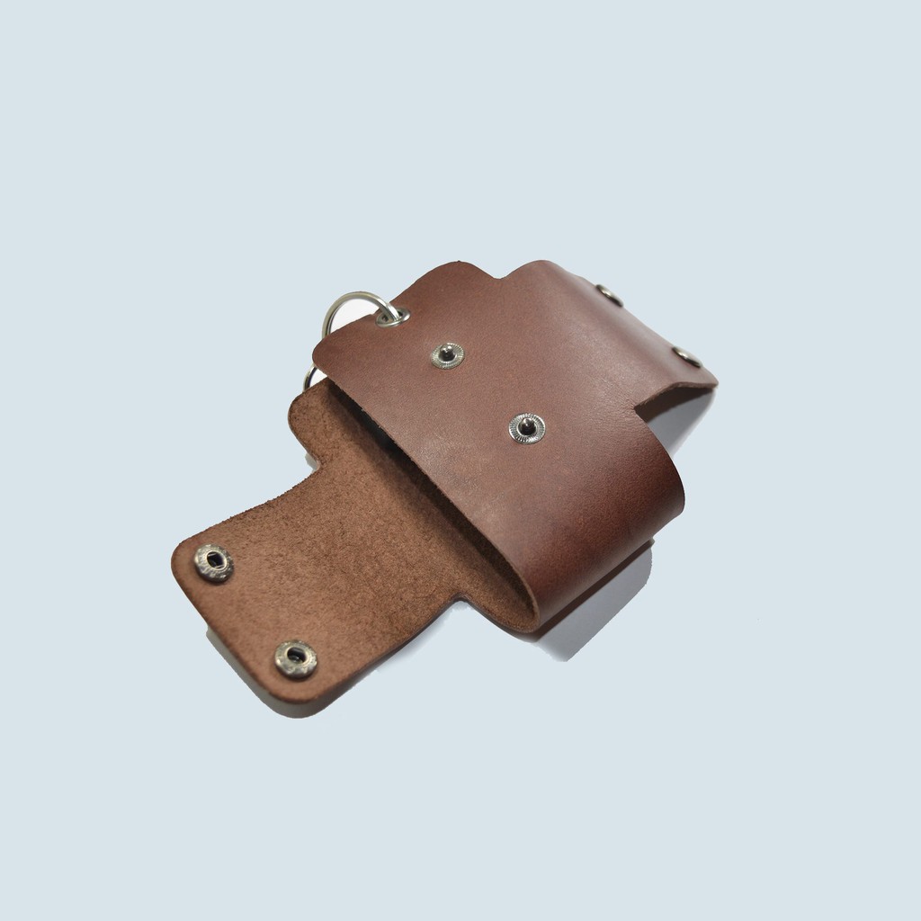 gantungan kunci unik kulit asli - key wallet organizer holder - coklat